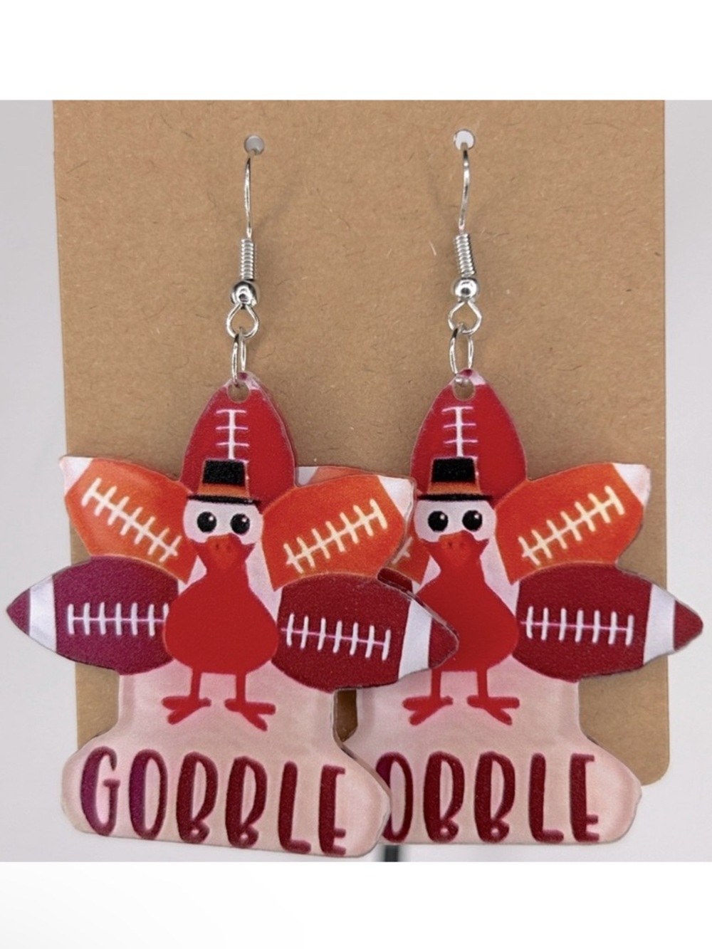 Acrylic 2D Football Turkey Thanksgiving Fall Design Earrings Fashion Jewelry - Picture 1 of 4